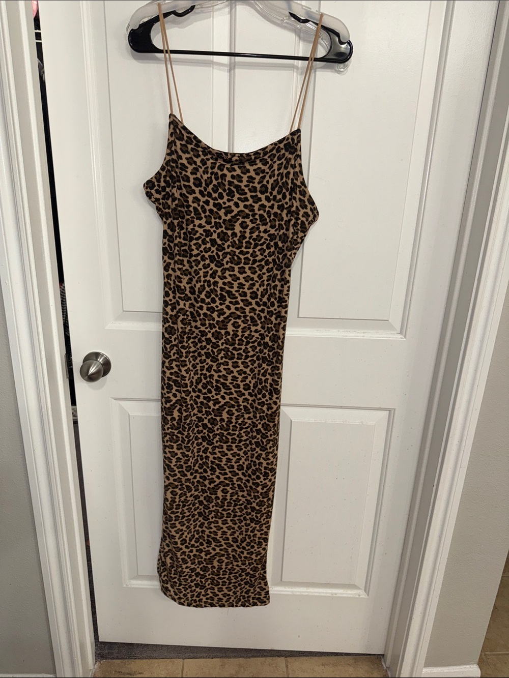 Justify Leopard-Accent Slip Dress in Tan and Black